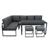 Aluminium Corner Sofa Set With Black Rattan Storage Box - Anthracite Grey