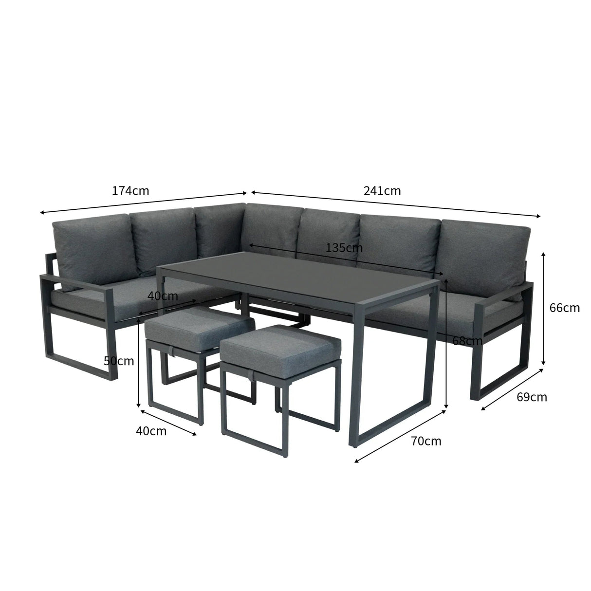 Aluminium Corner Sofa Set With Black Rattan Storage Box - Anthracite Grey