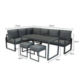Aluminium Corner Sofa Set With Black Rattan Storage Box - Anthracite Grey