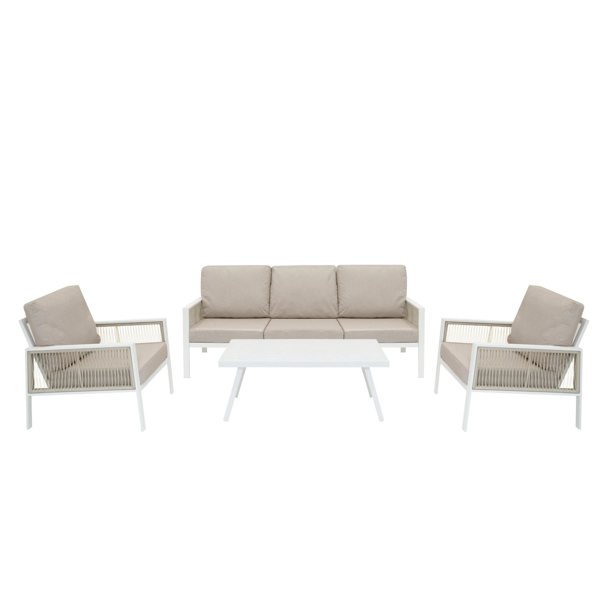 Aluminium 4 Piece Sofa Set with Black Rattan Storage Box - White