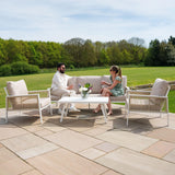 Aluminium 4 Piece Sofa Set with Black Rattan Storage Box - White