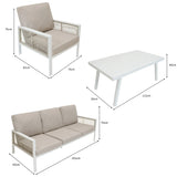 Aluminium 4 Piece Sofa Set with Black Rattan Storage Box - White