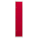 3 x Metal Storage Lockers - Three Doors, Red - Flatpack