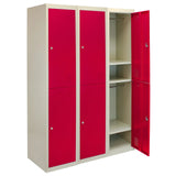 3 x Metal Storage Lockers - Two Doors, Red - Flatpack