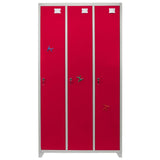 Metal Storage Lockers - Three Doors Wide, Red