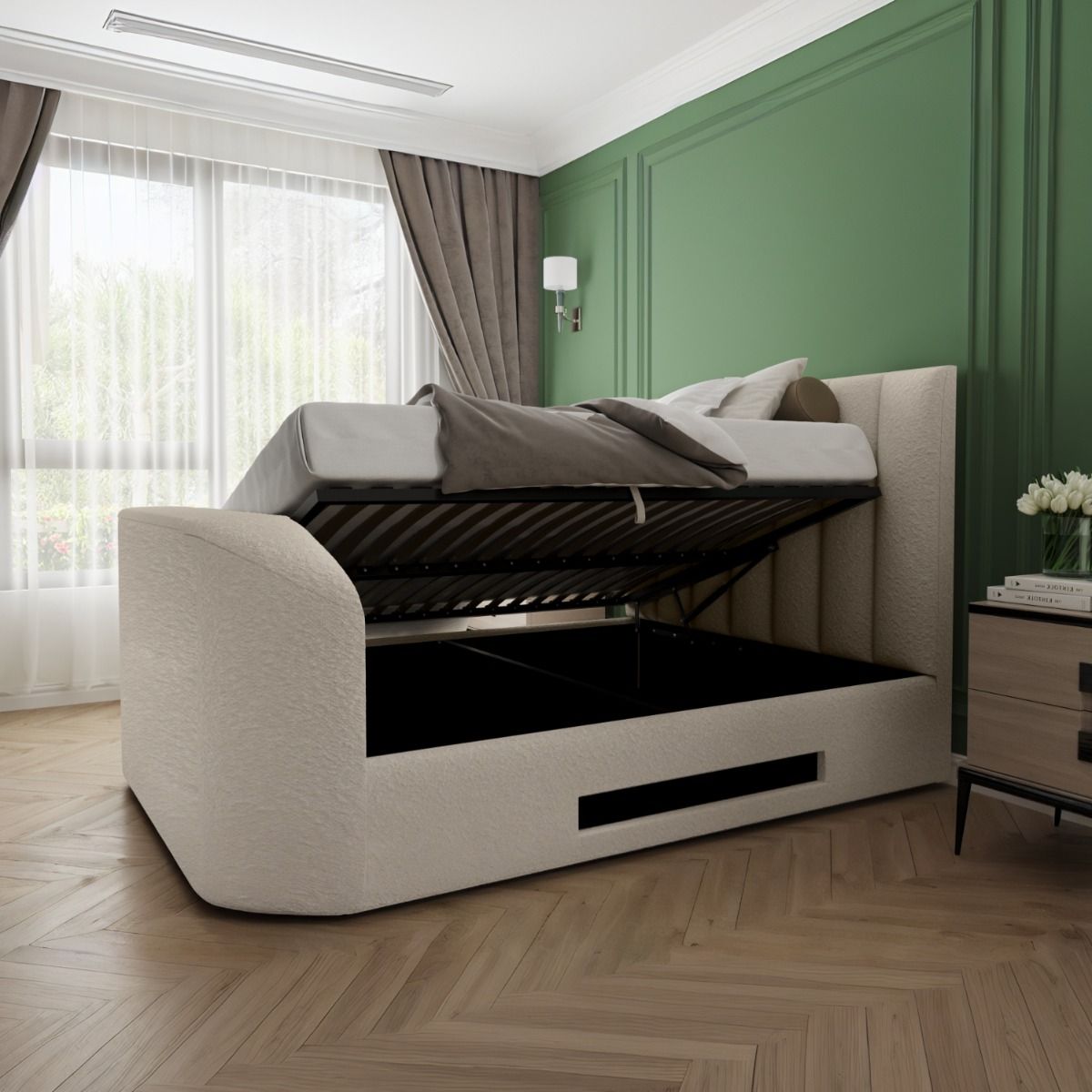 Flair Megane Double Side Lift TV Ottoman Bed Cream Boucle