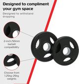 2 x 2.5kg Olympic Tri-Grip Rubber Weight Black Plates