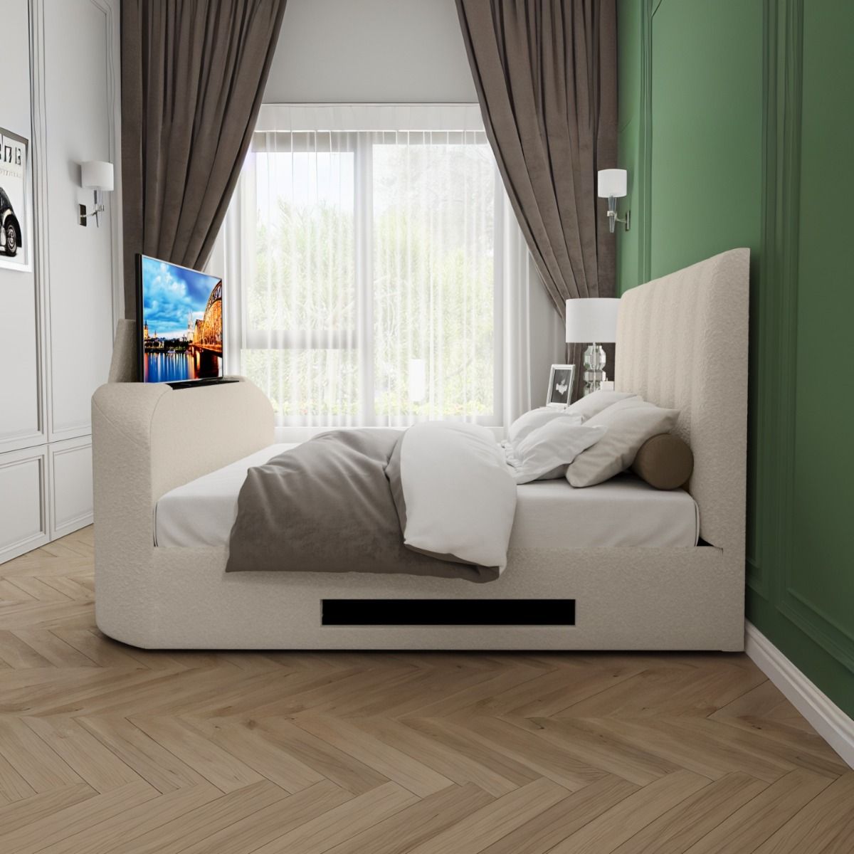 Flair Megane Double Side Lift TV Ottoman Bed Cream Boucle