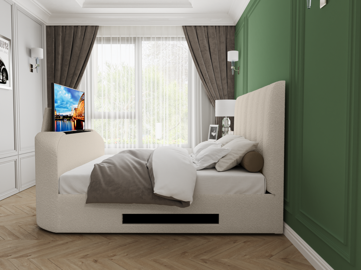 Flair Megane Kingsize Side Lift TV Ottoman Bed Cream Boucle