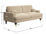 SOLACE+CO Addison 3 Seater Sofa with Caster Legs Beige Velvet