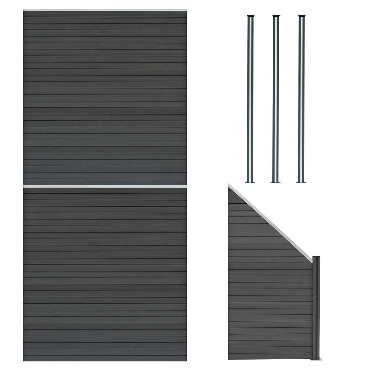 Composite Fence Panels, Angled Piece & LED Posts 6ft x  14.5ft - Grey