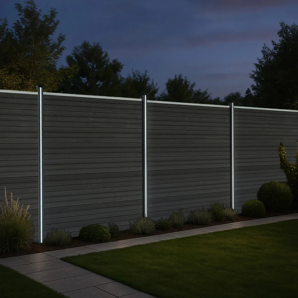 Composite Fence Panels & LED Posts 6ft x 29ft - Grey