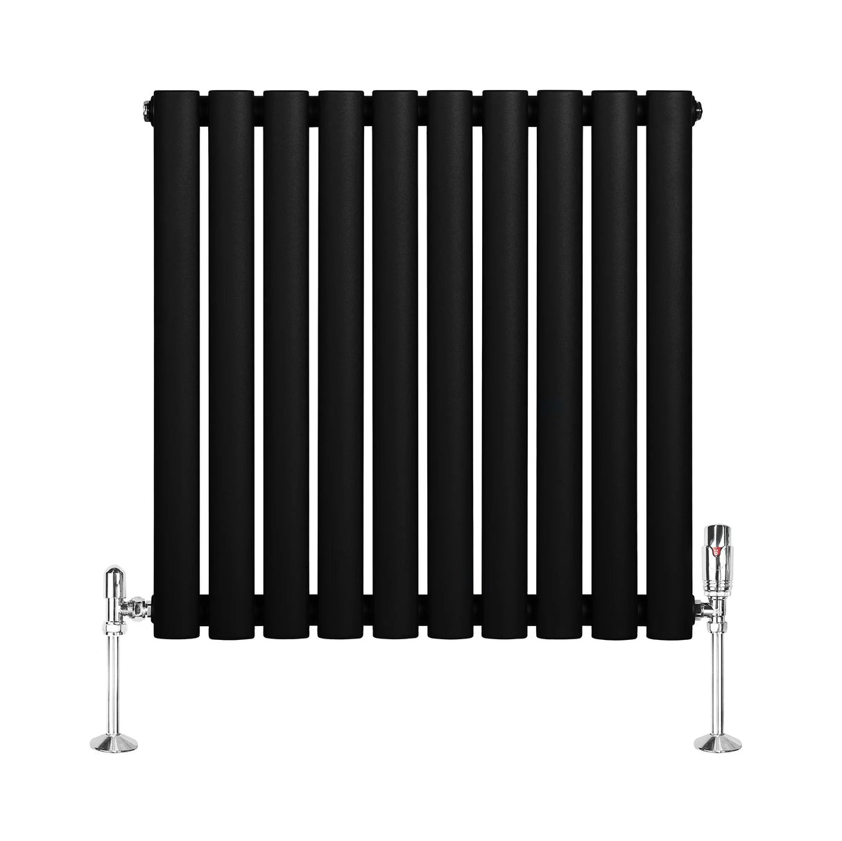 Oval Single Column Radiator & Valves – 600mm x 600mm – Black