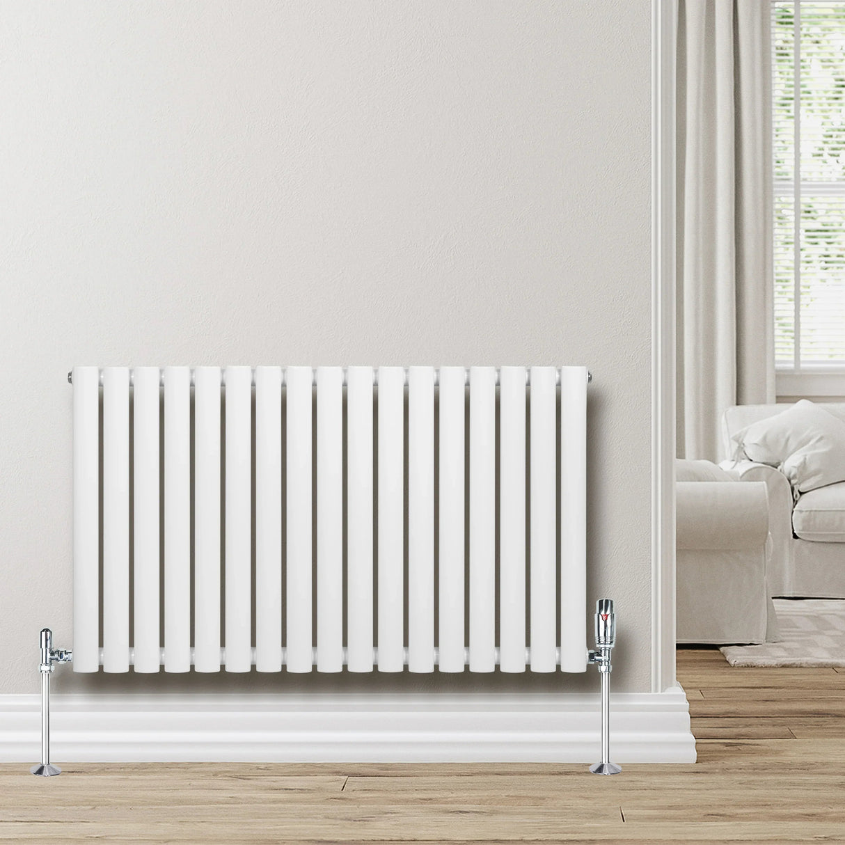 Oval Single Column Radiator & Valves – 600mm x 1020mm – White