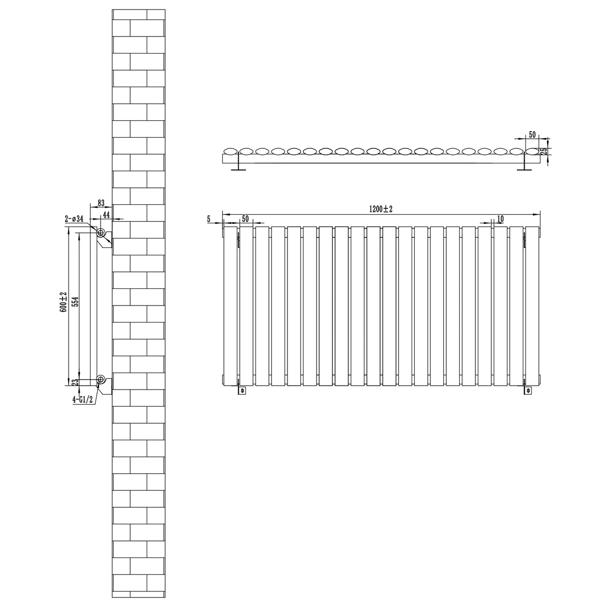 Oval Single Column Radiator & Valves – 600mm x 1200mm – Anthracite Grey