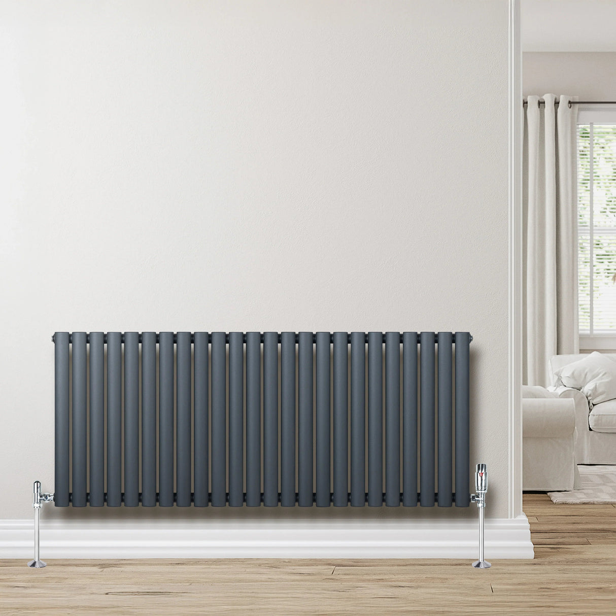 Oval Single Column Radiator & Valves – 600mm x 1440mm – Anthracite Grey