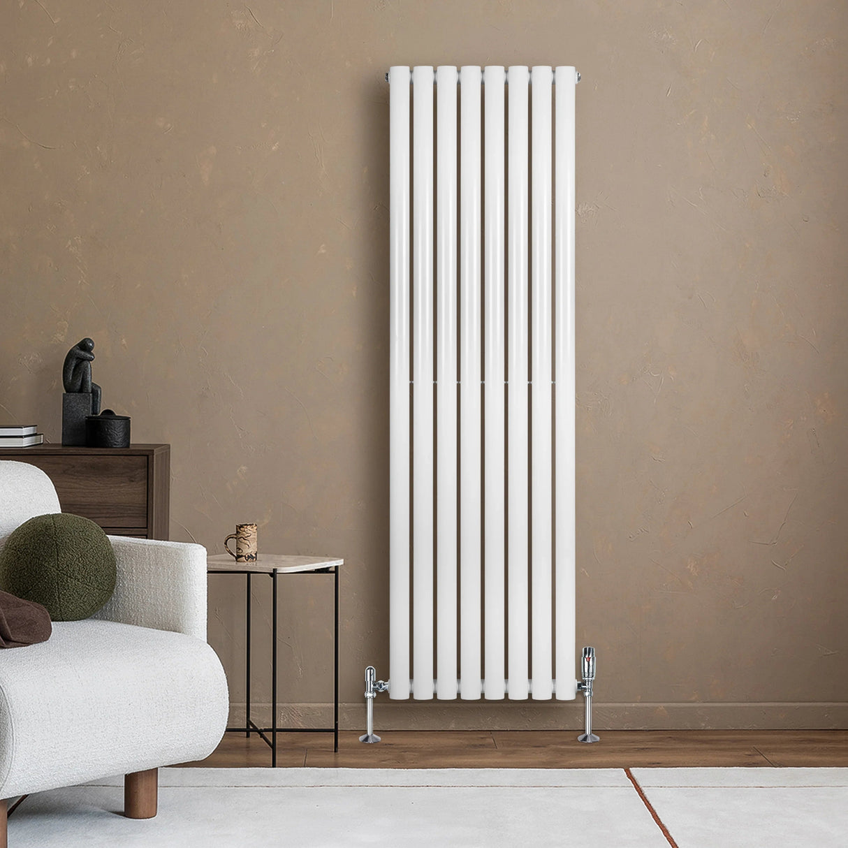 Oval Single Column Radiator & Valves – 1600mm x 480mm – White
