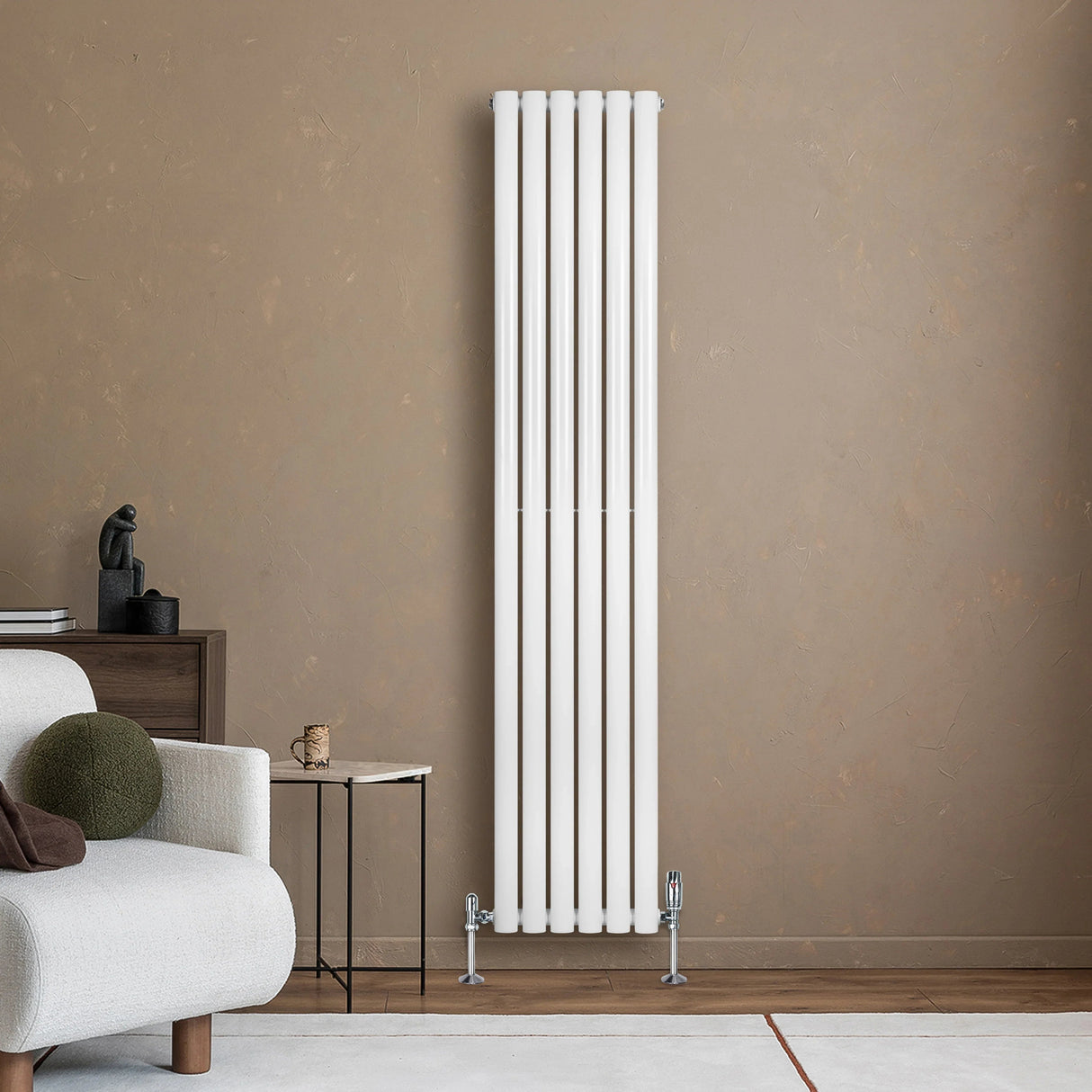 Oval Single Column Radiator & Valves – 1800mm x 360mm – White