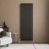 Oval Single Column Radiator & Valves – 1800mm x 600mm – Black