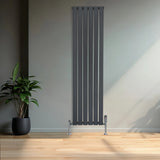 Flat Single Column Radiator & Valves – 1600mm x 420mm – Anthracite Grey