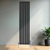 Flat Single Column Radiator & Valves – 1800mm x 420mm – Anthracite Grey