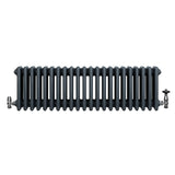 Traditional 4 Column Radiator & Valves - 300 x 1010mm - Anthracite Grey