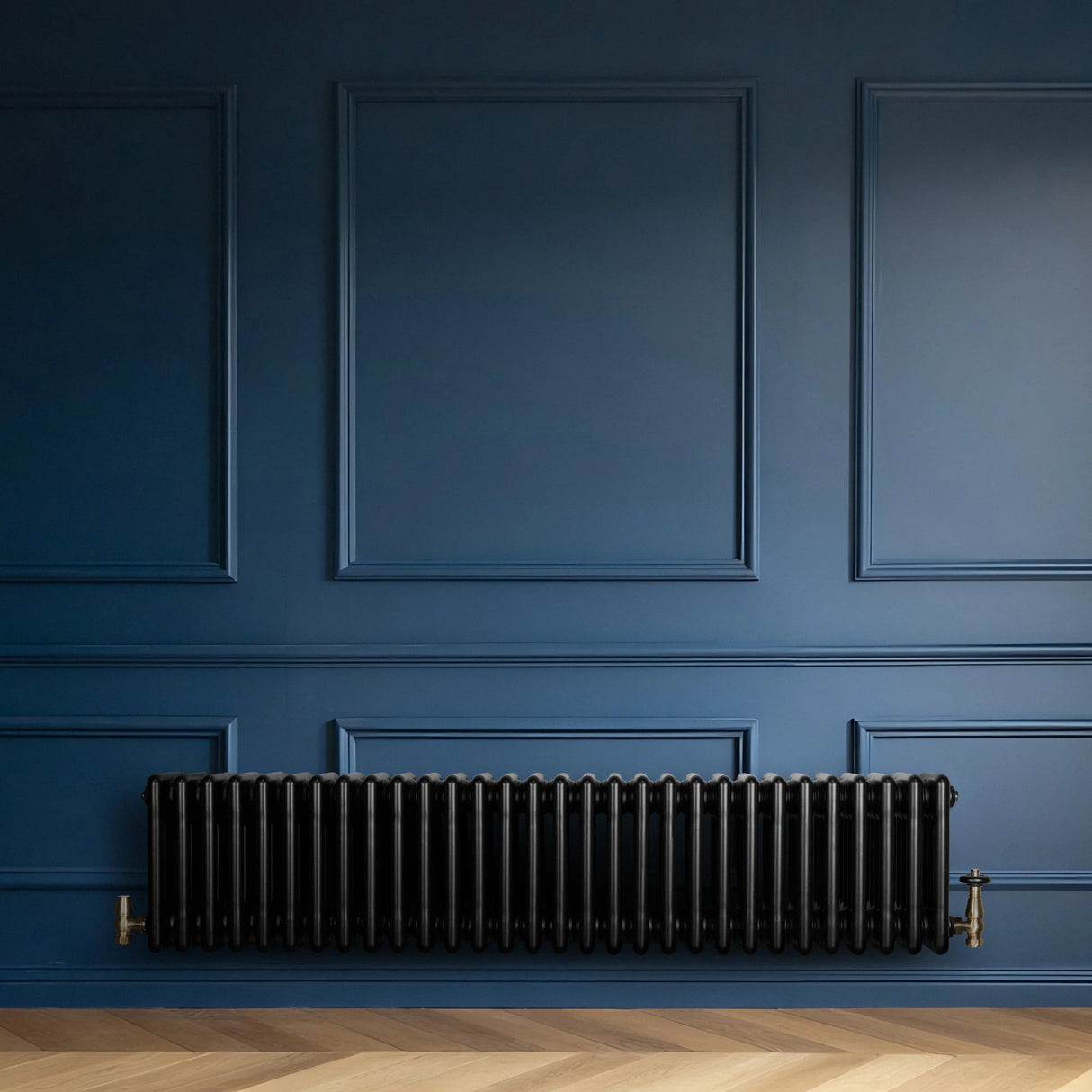 Traditional 4 Column Radiator & Valves - 300 x 1370mm - Black