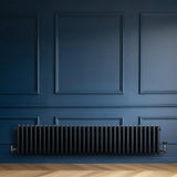 Traditional 4 Column Radiator & Valves - 300 x 1505mm - Anthracite Grey