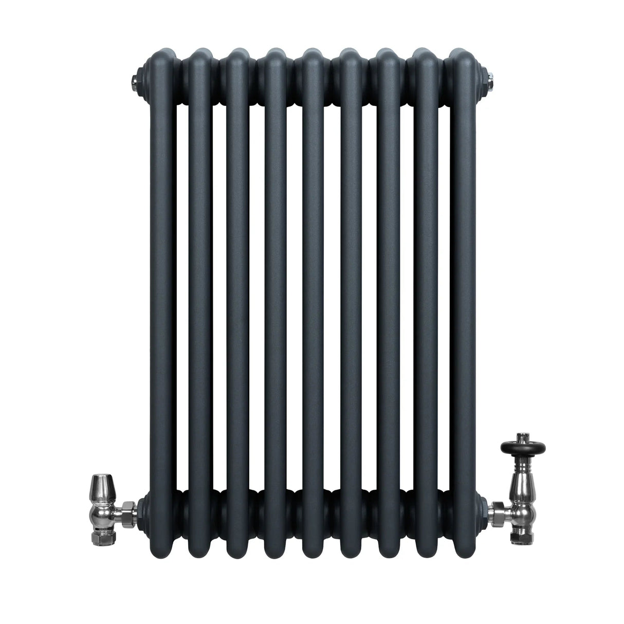 Traditional 4 Column Radiator & Valves - 600 x 425mm - Anthracite Grey