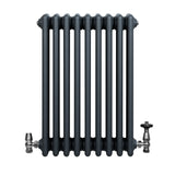 Traditional 4 Column Radiator & Valves - 600 x 425mm - Anthracite Grey