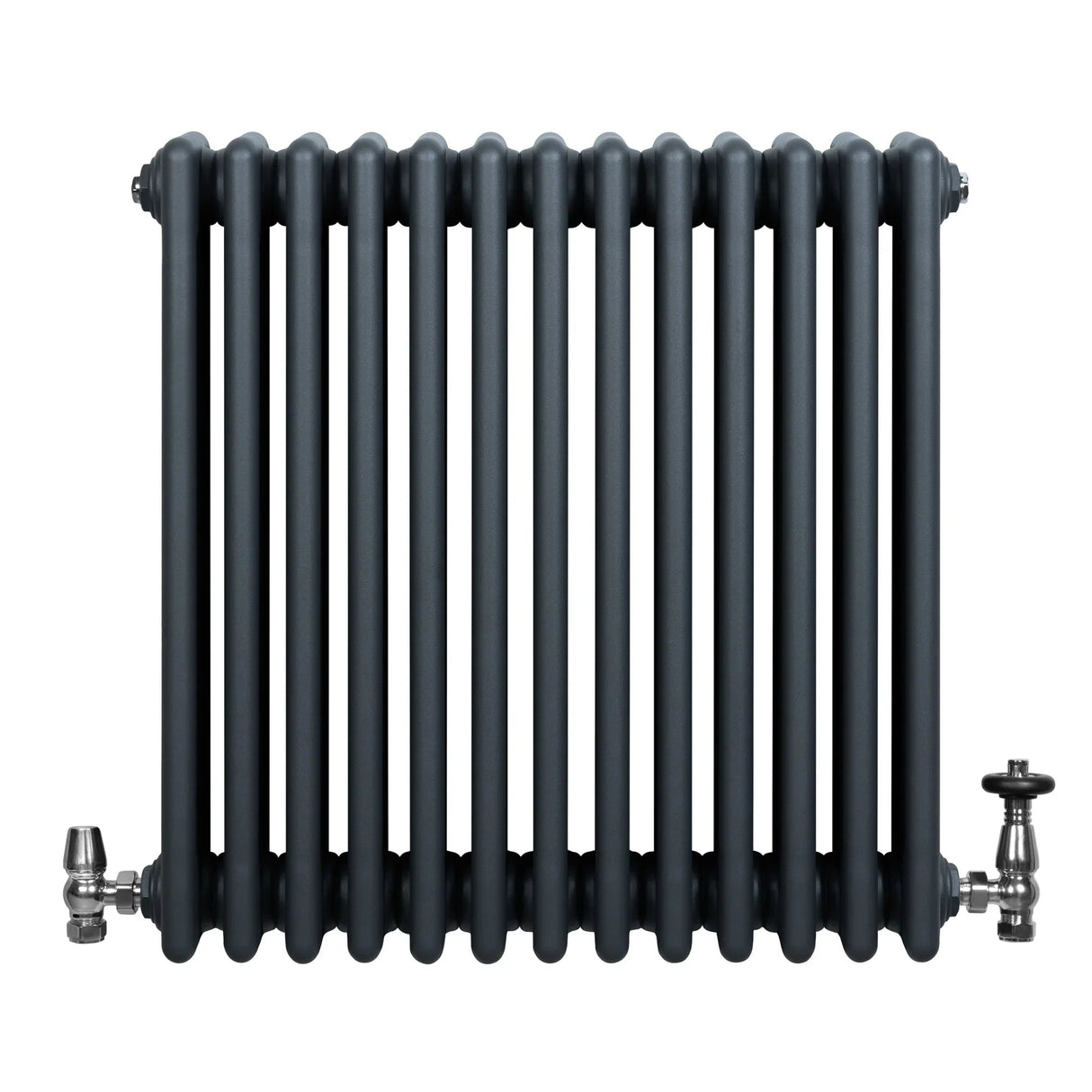 Traditional 4 Column Radiator & Valves - 600 x 605mm - Anthracite Grey