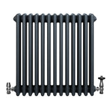 Traditional 4 Column Radiator & Valves - 600 x 605mm - Anthracite Grey