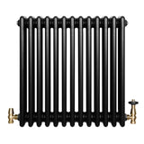 Traditional 4 Column Radiator & Valves - 600 x 605mm - Black
