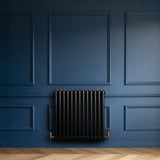 Traditional 4 Column Radiator & Valves - 600 x 605mm - Black