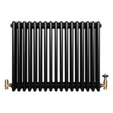 Traditional 4 Column Radiator & Valves - 600 x 785mm - Black