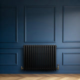 Traditional 4 Column Radiator & Valves - 600 x 785mm - Black
