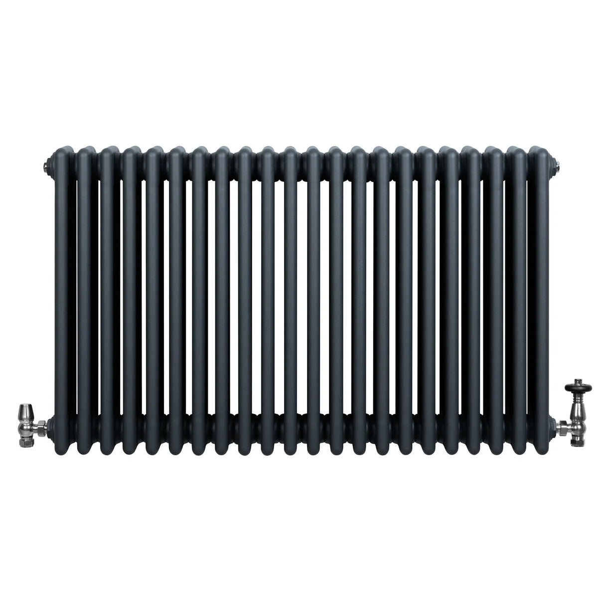Traditional 4 Column Radiator & Valves - 600 x 1010mm - Anthracite Grey