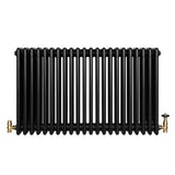 Traditional 4 Column Radiator & Valves - 600 x 1010mm - Black