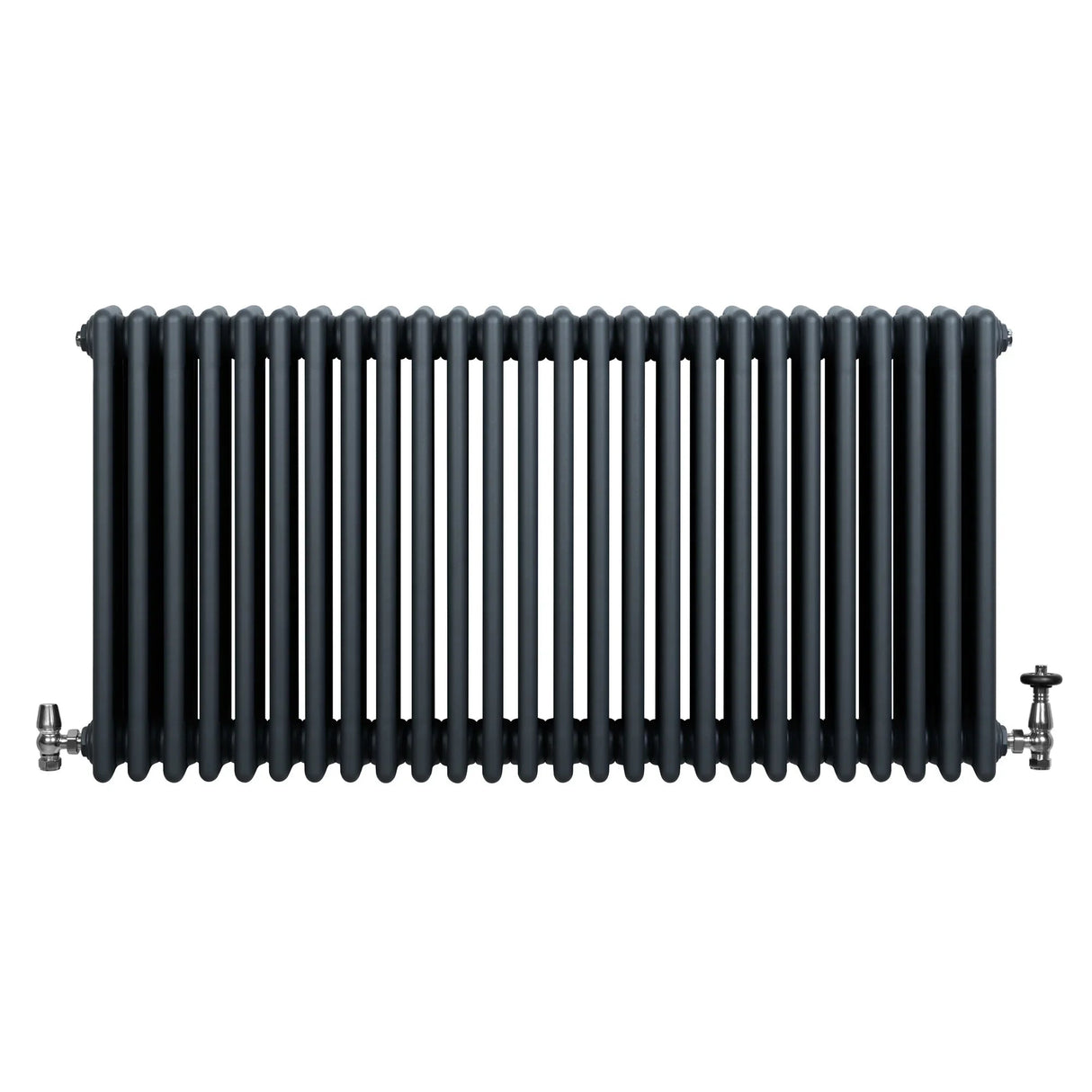 Traditional 4 Column Radiator & Valves - 600 x 1190mm - Anthracite Grey