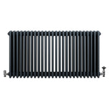 Traditional 4 Column Radiator & Valves - 600 x 1190mm - Anthracite Grey