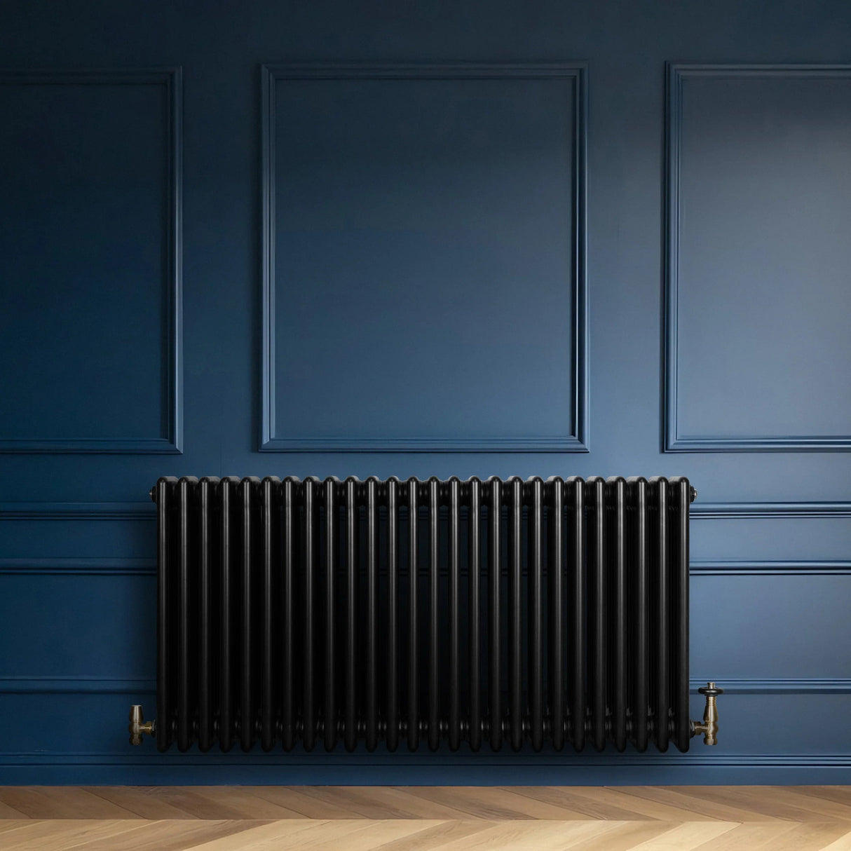 Traditional 4 Column Radiator & Valves - 600 x 1190mm - Black