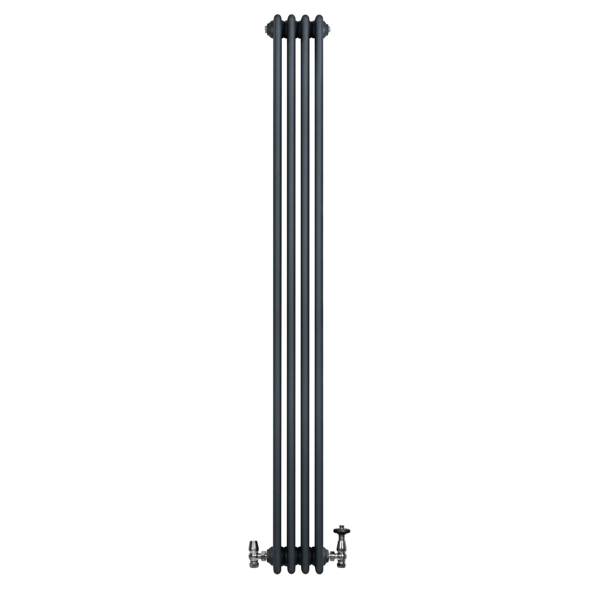 Traditional 4 Column Radiator & Valves - 1800 x 200mm - Anthracite Grey