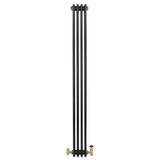 Traditional 4 Column Radiator & Valves - 1800 x 200mm -  Black