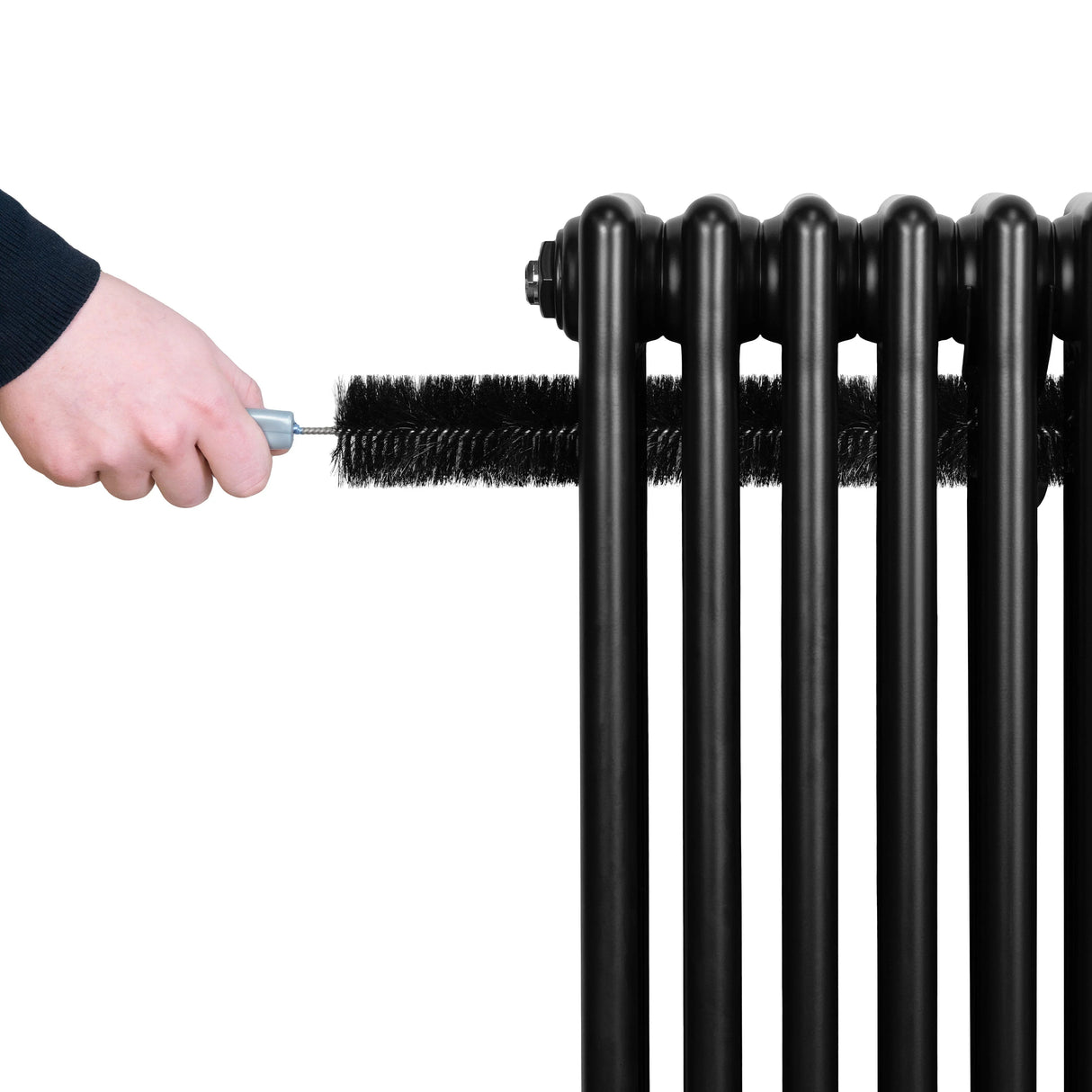 Traditional 4 Column Radiator & Valves - 1800 x 380mm - Black