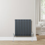 Oval Single Column Radiator & Valves – 600mm x 600mm – Anthracite Grey