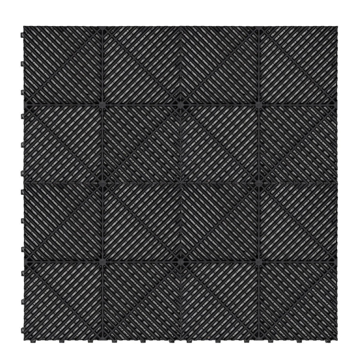 Hexagon LED Lights x 2 & Vented Garage Floor Tiles x 225 With Edges - Black