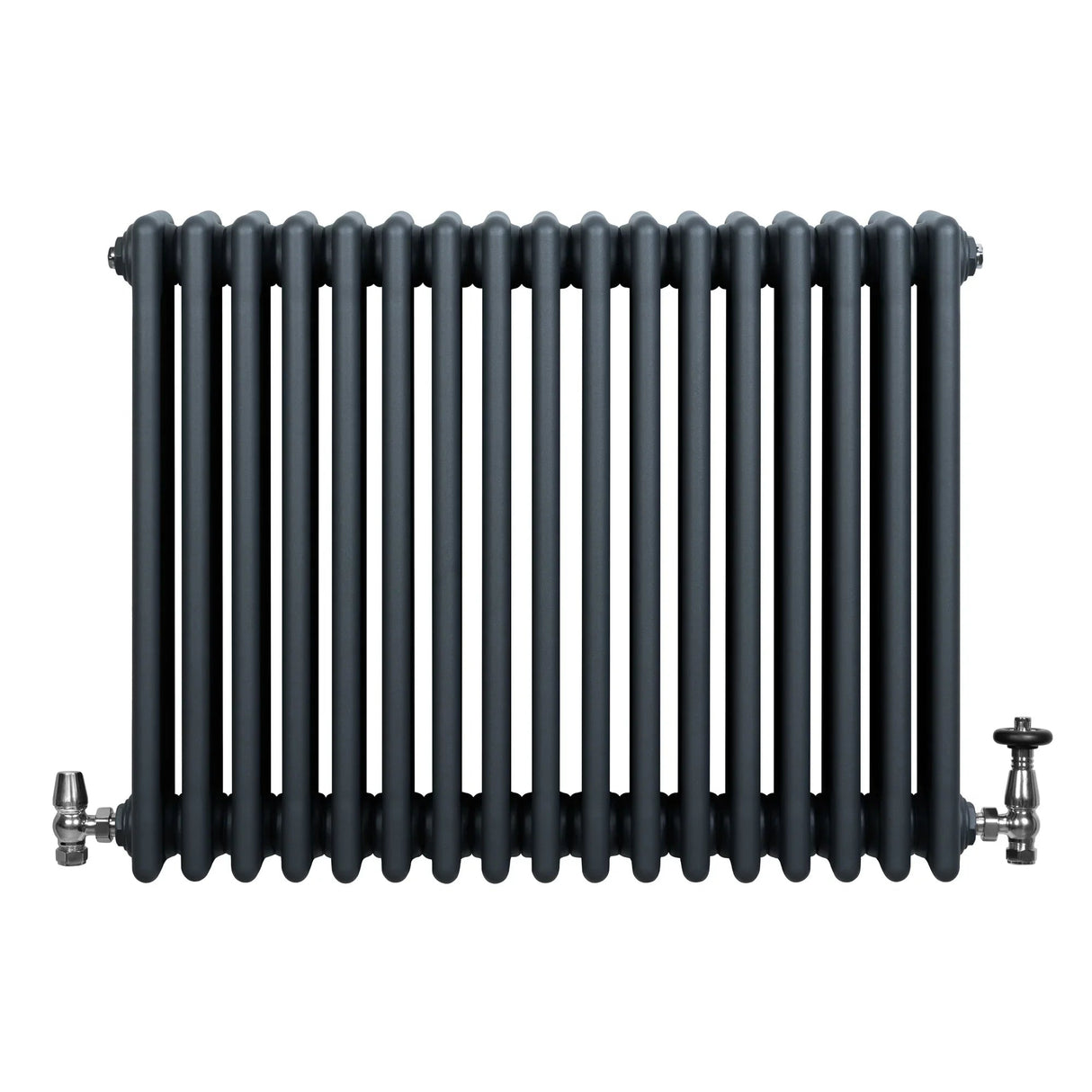 Traditional 4 Column Radiator & Valves - 600 x 785mm - Anthracite Grey