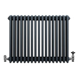 Traditional 4 Column Radiator & Valves - 600 x 785mm - Anthracite Grey