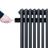 Traditional 4 Column Radiator & Valves - 600 x 785mm - Anthracite Grey