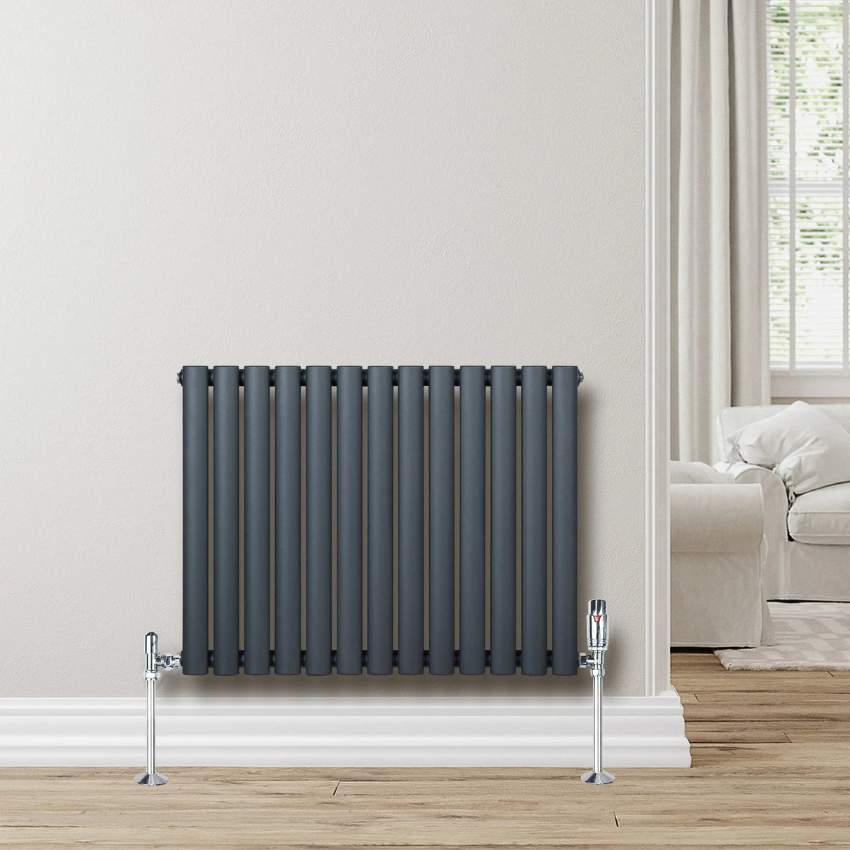 Oval Single Column Radiator - 600 x 780mm - Anthracite Grey
